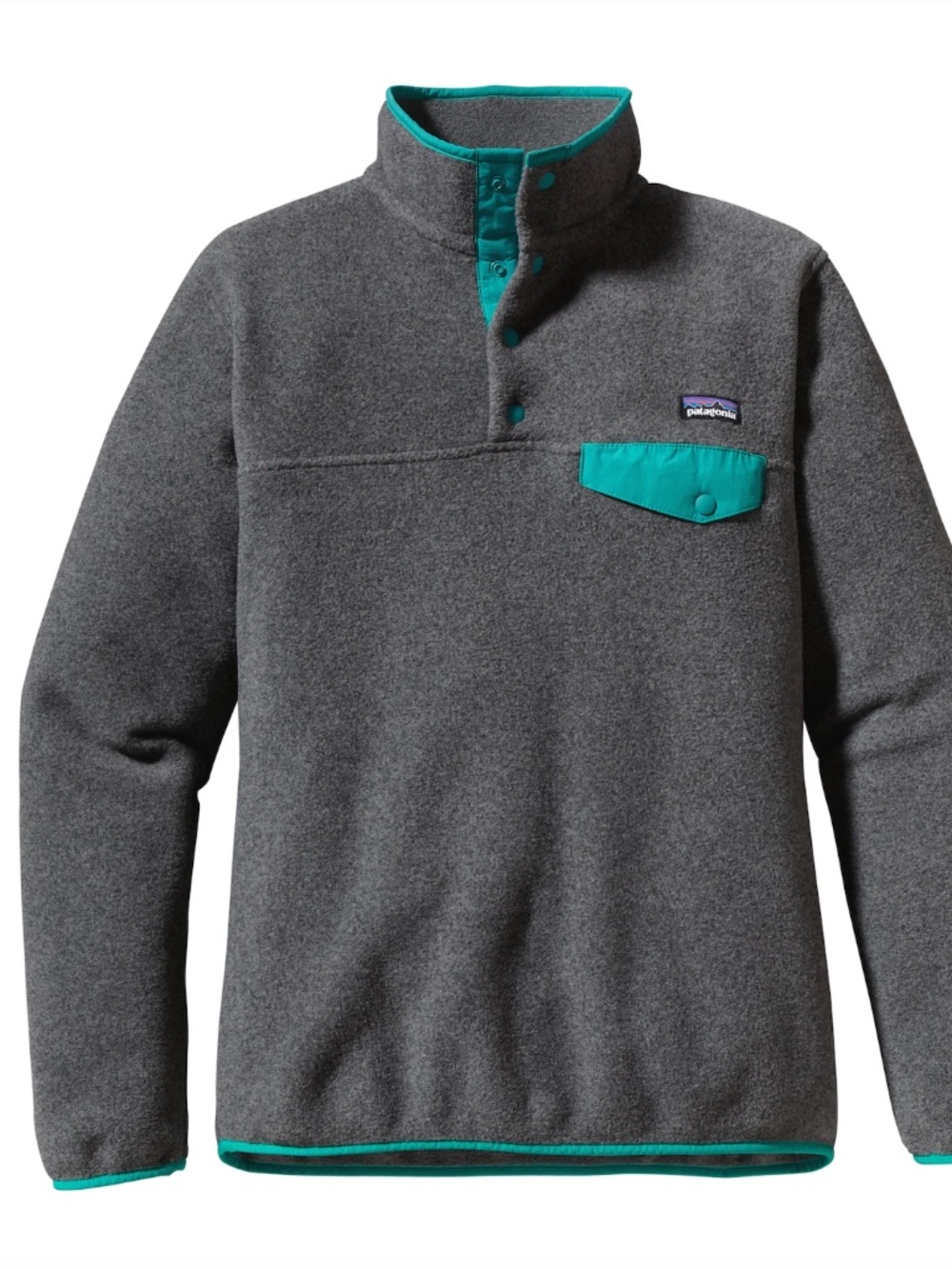 Patagonia Women's Synchilla Snap Pull Over - Gray with Teal Trim - Size S